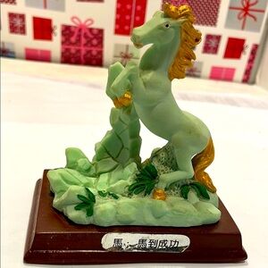 Traditional Chinese Majestic Horse Sculpture with Gold Highlights